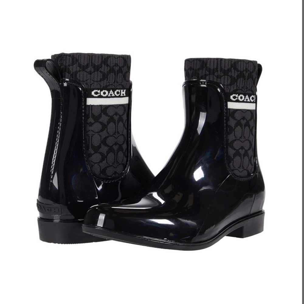 Coach Rivington Rain Bootie Black Rubber 6 B (M) Brand New